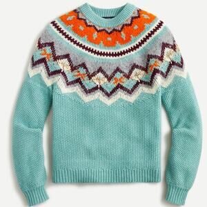 J.Crew Zigzag Fair Isle Sweater Lambswool Blend In Aqua Women's XXS
